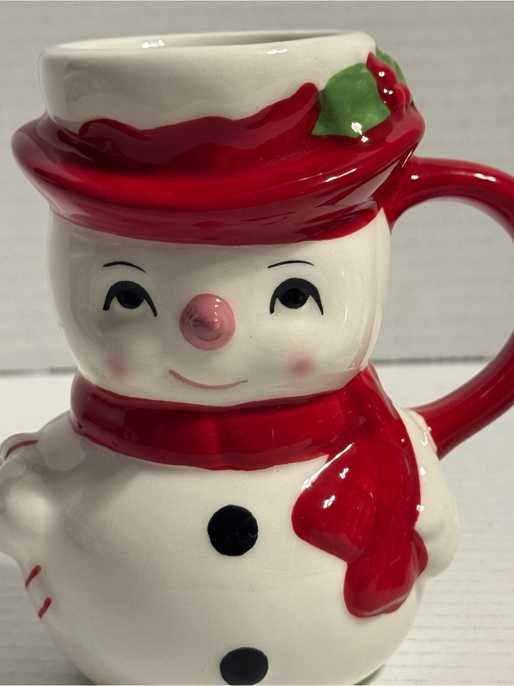 POTTERY BARN Snowman Winter Figural Christmas 3D Vintage Style 5" Mug Set Of 2